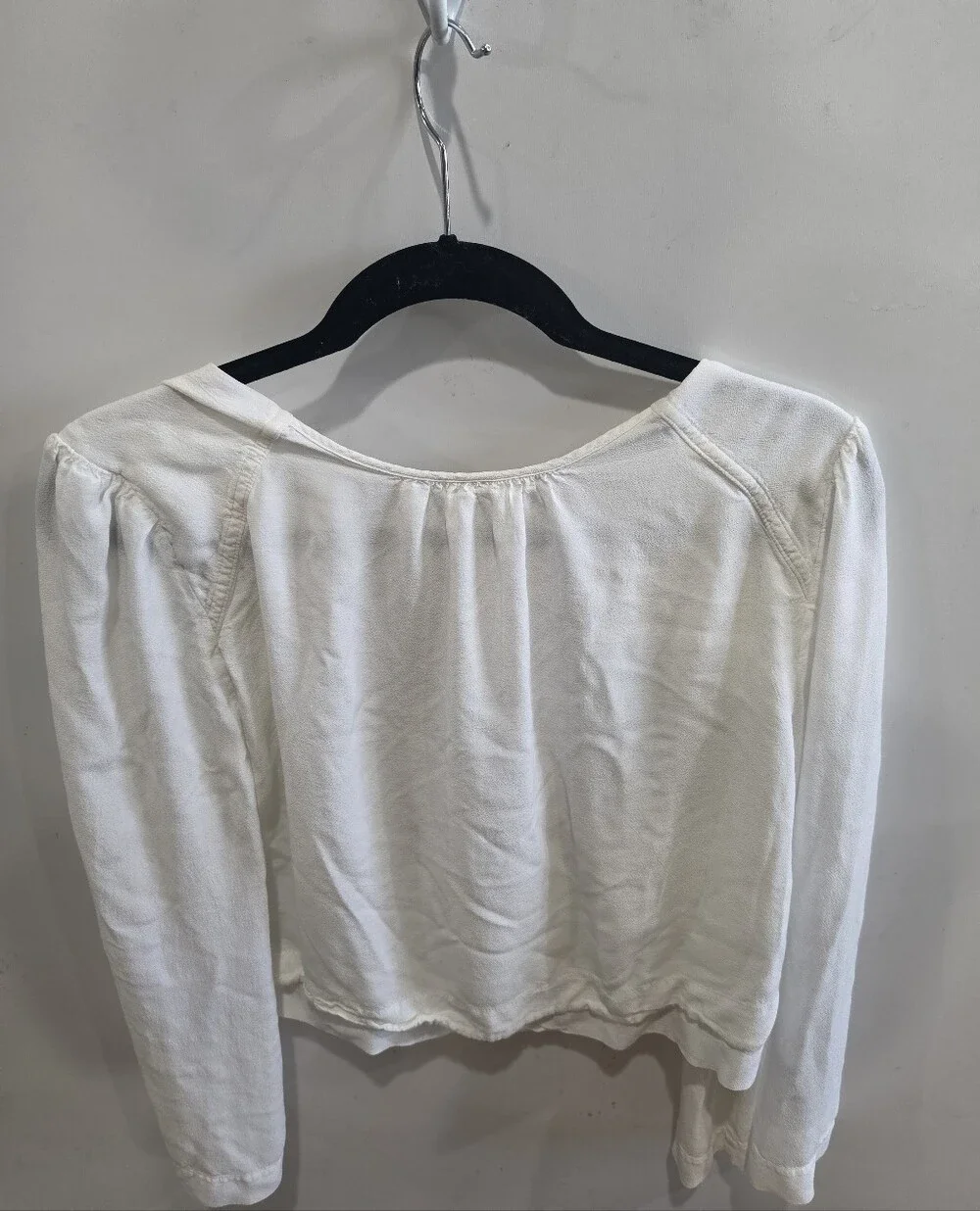 Free People White V Neck Bell Sleeve Cropped Boho Blouse Top Size M